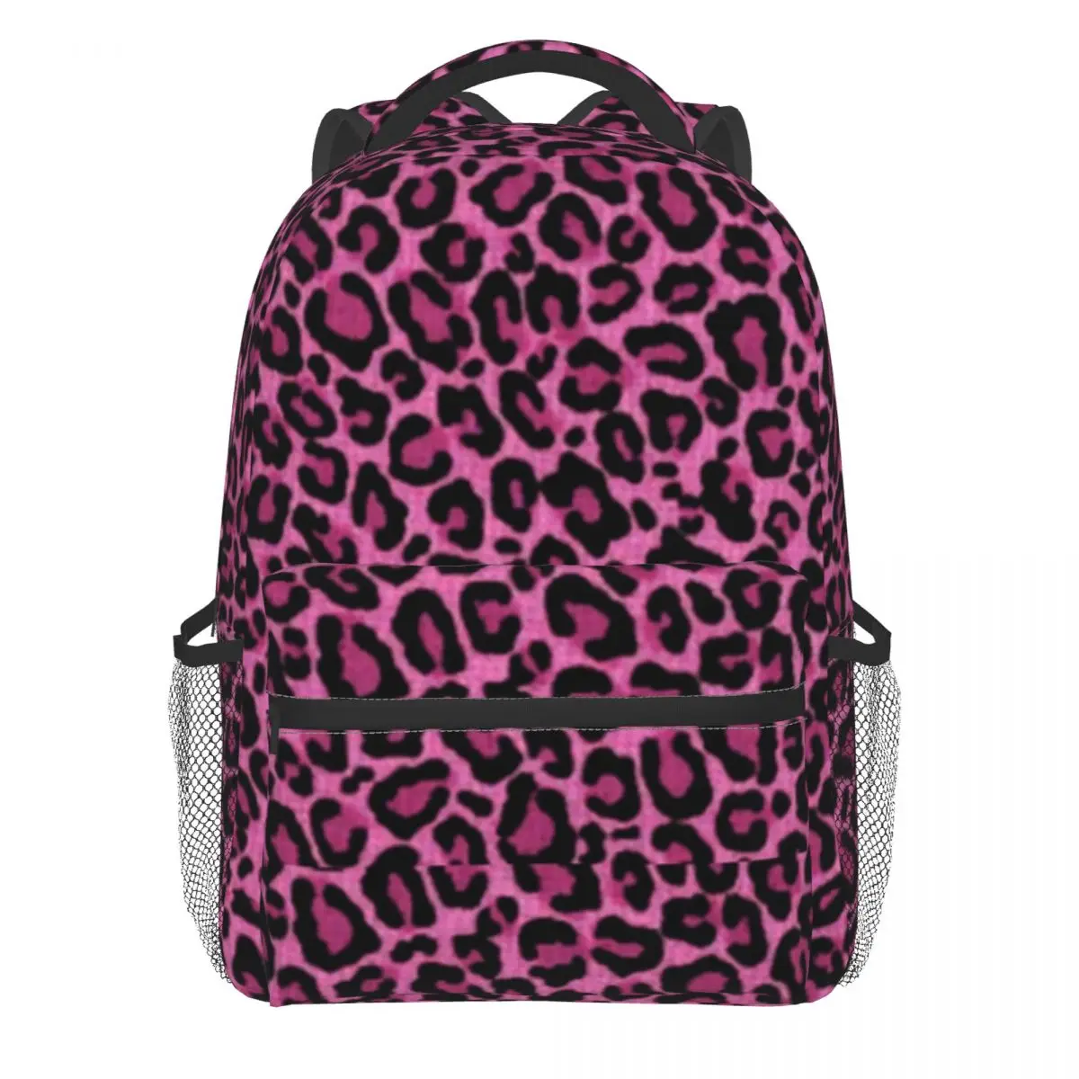 Funky Leopard Print Backpack Women Men Pink Black Spots Backpacks Polyester Cute School Bags Travel Designer Rucksack