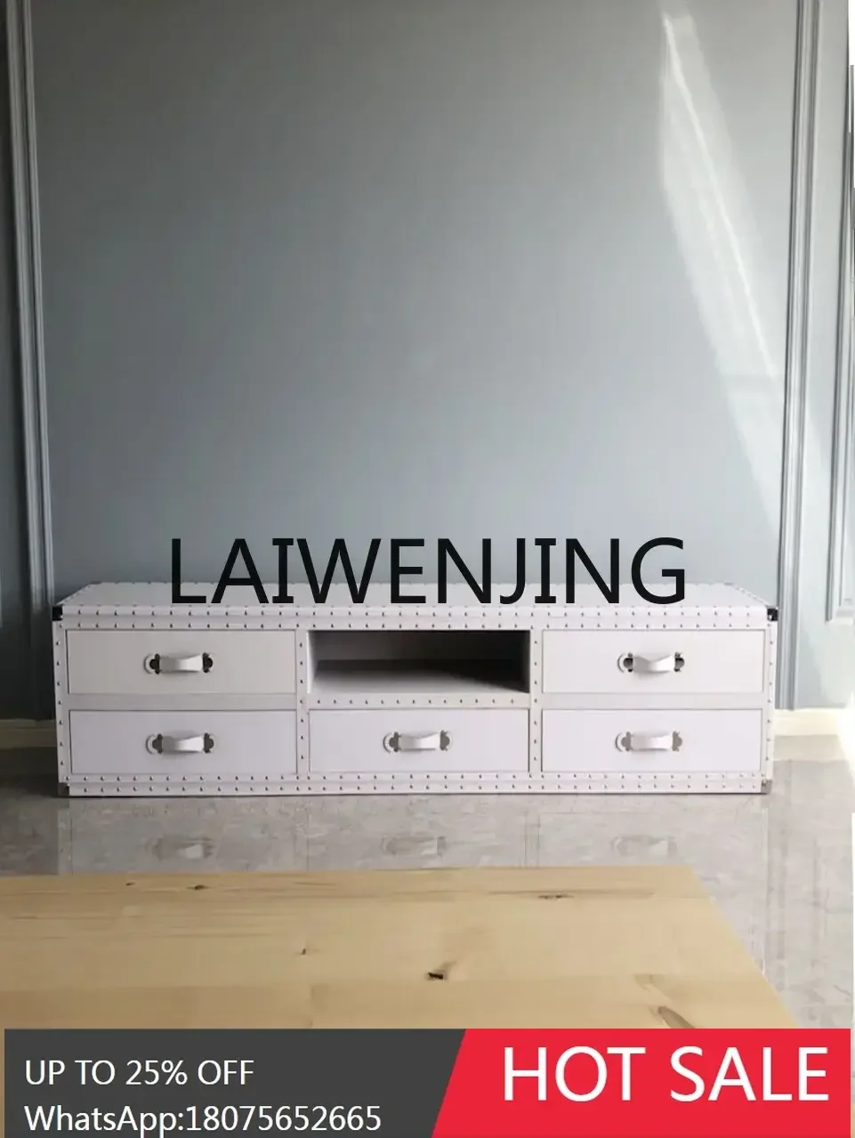 European retro leather case coffee table TV cabinet bucket cabinet table solid wood low  bay window wine cabinet custom