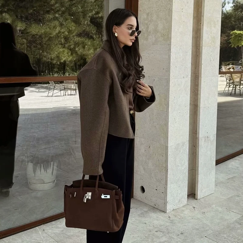 سترات نسائية بسيطة غير رسمية جوكر ملابس خارجية للشباب سترات خريفية معاطف نسائية جديدة 2025 أنيقة فضفاضة طية صدر السترة شارع دافئ #1