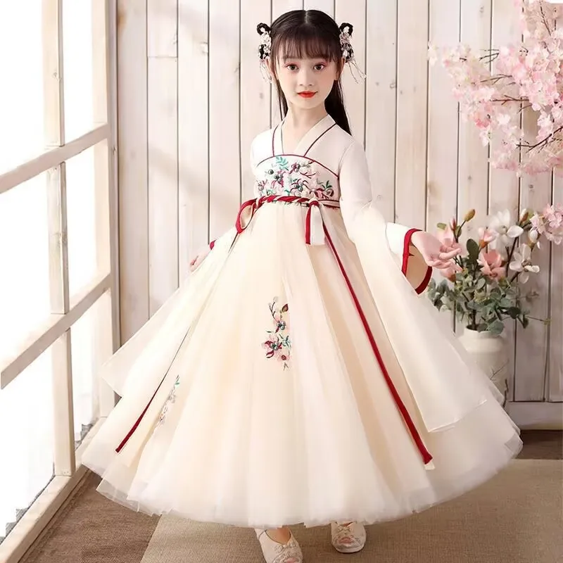 New Hanfu Girls primavera autunno bambino Costume Dress Flower Girl Cherry Blossom Tang Princess Dress tradizionale stile cinese Kids