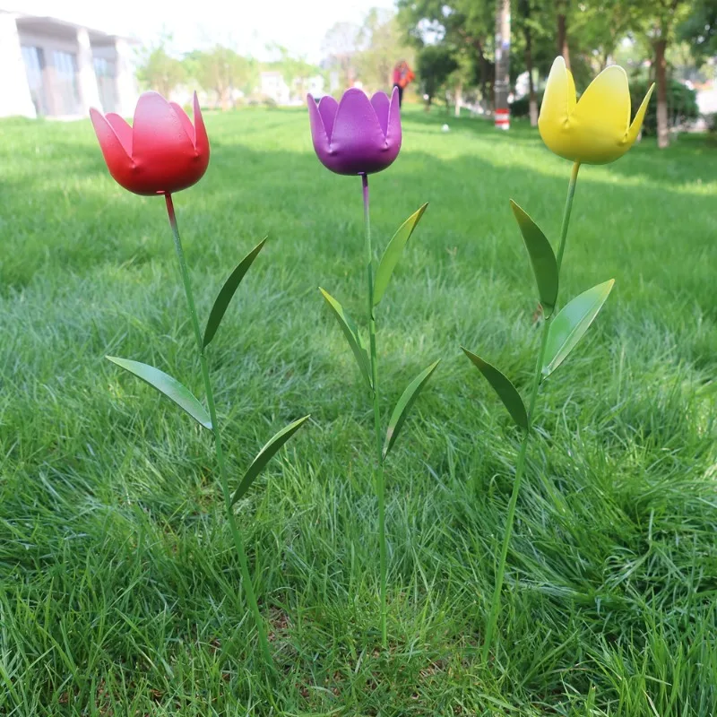 3Pcs Garden Decor for Outside,Metal Tulip Decorative Garden Stakes,3D Flower Yard Art for Outdoor Lawn Patio Pathway Decorations