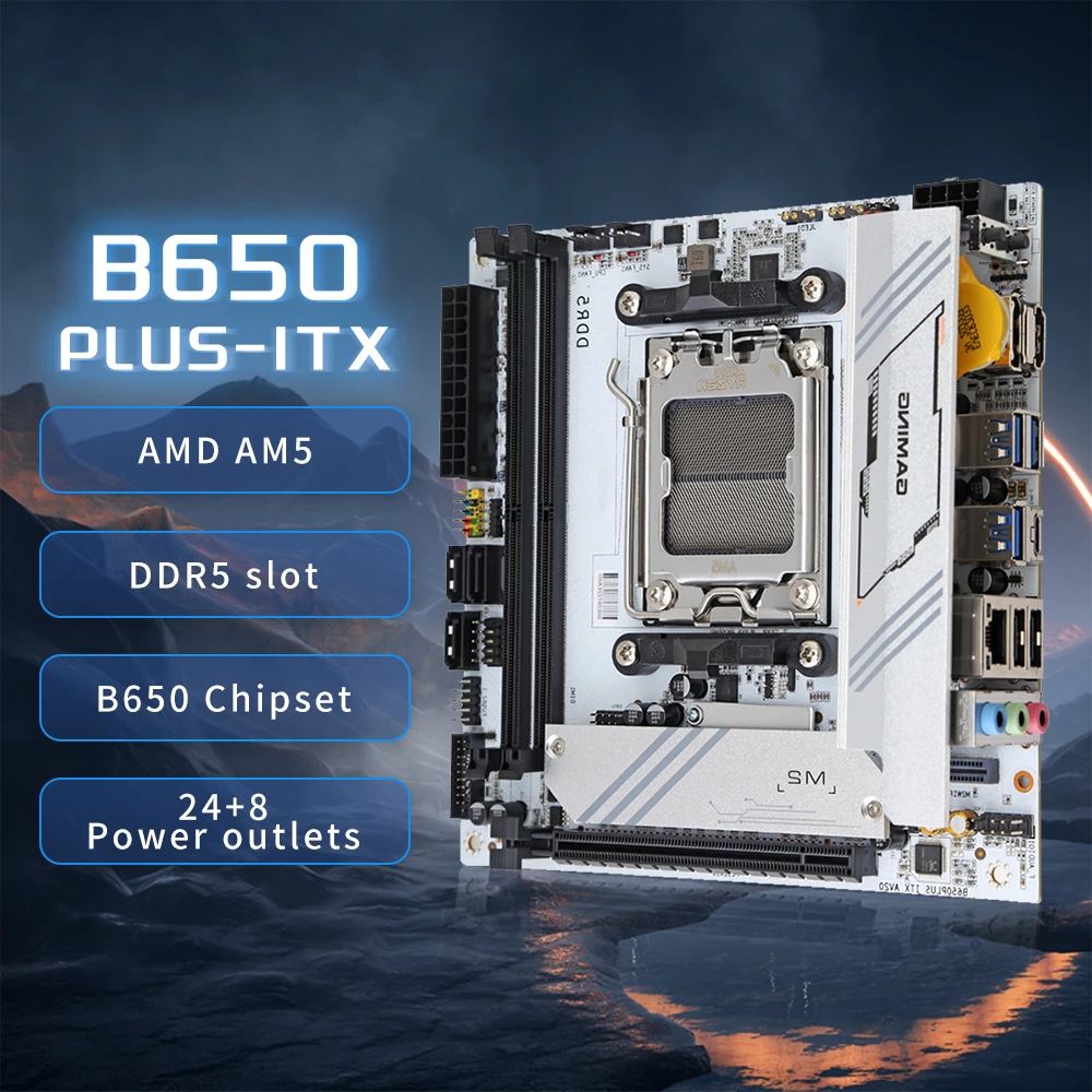

HISWISER AM5 ITX Motherboard B650 PLUS DIY Support AMD Ryzen 7000/8000 series processors DDR5 MAX 96GB M.2 SSD PCI-E 4.0