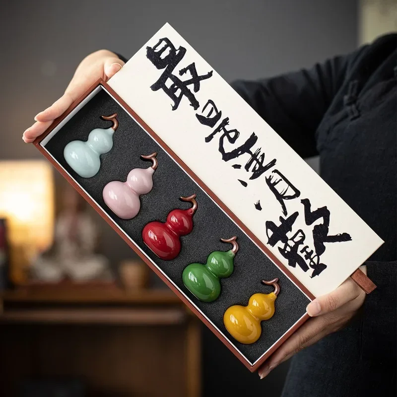 Ceramic Colorful Small Gourd Tea Pet Lucky Fortune Home Living Room Tea Table Decor Housewarming Gift Household Goods