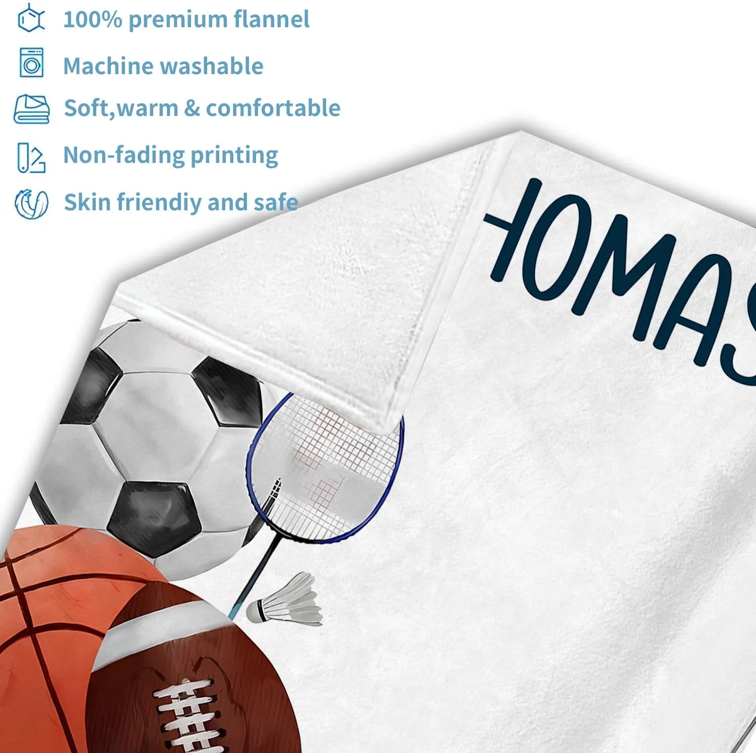 بطانية تصوير للأطفال من فيكاما مطبوعة بتصاميم كرة القدم وكرة السلة والرجبي، بطانية تصوير شهرية للأطفال