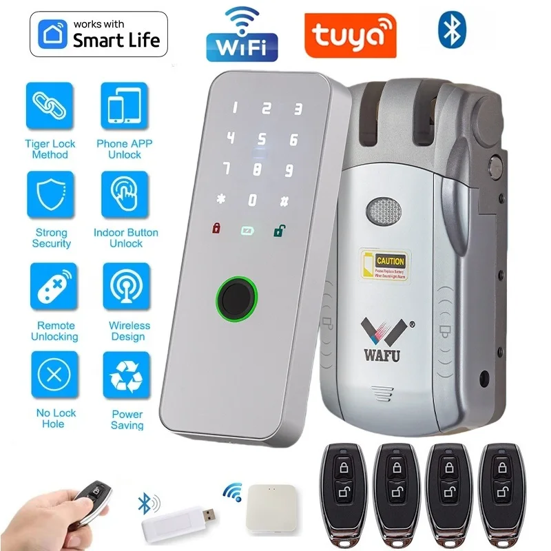 

WAFU 010 Wireless Smart Door Lock Tuya APP WiFi Remote Control Electric Fingerprint Entry Invisible Keyless For Home Office
