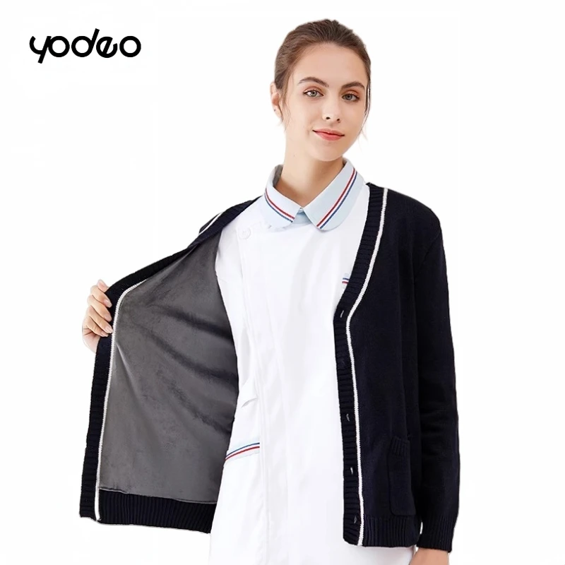 Wholesale medical staff clothing, wear-resistant and durable nurse sweaters outerwear thickened velvet nurse knitted cardigans