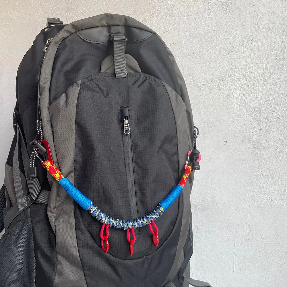 Handgewebter Seilrucksack, große Größe, mit mehreren Schnallen, Hängeseil, Wandertasche, dekorative Seilkette, Verlängerungsseil für Wandertaschen – Detail 4