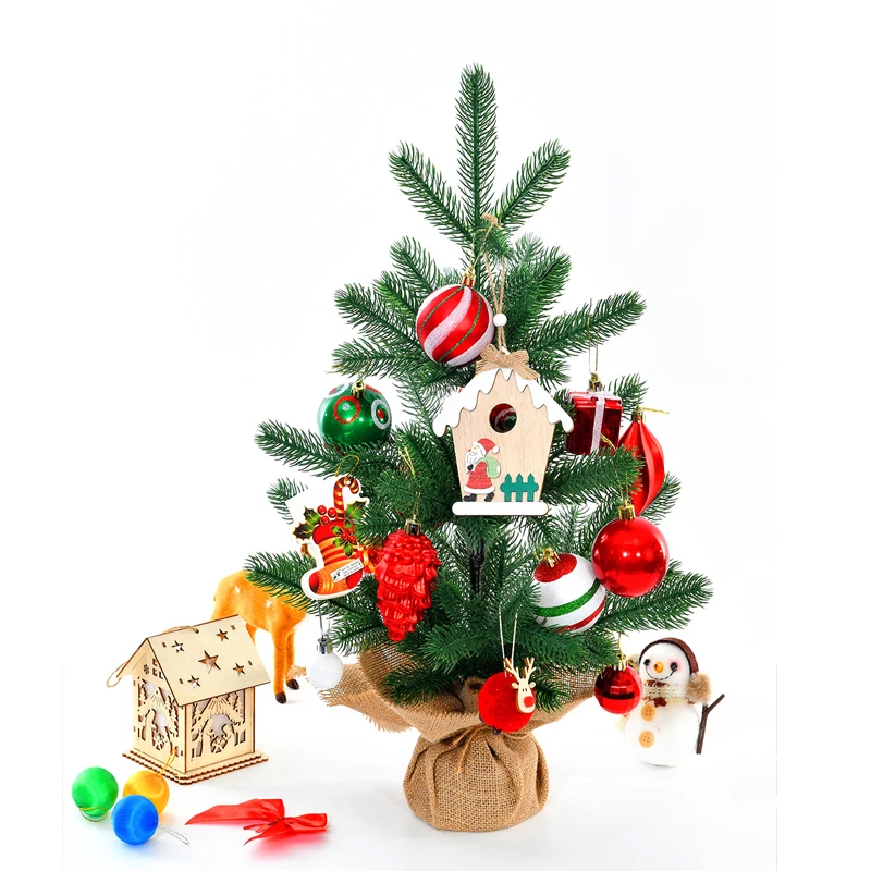 45/60 cm Full PE Shaped Mini Christmas Tree with LED Lights for Christmas Home Decoration and Tabletop Decoration