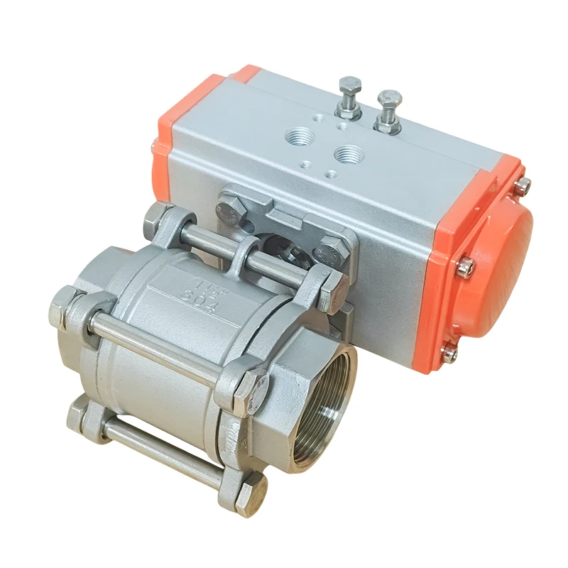 1/2" 3/4" 1" 2" dreiteiliger pneumatischer Kugelhahn mit hoher Plattform, Edelstahl-Innengewinde Q614F-16P, doppeltwirkend – Detail 10