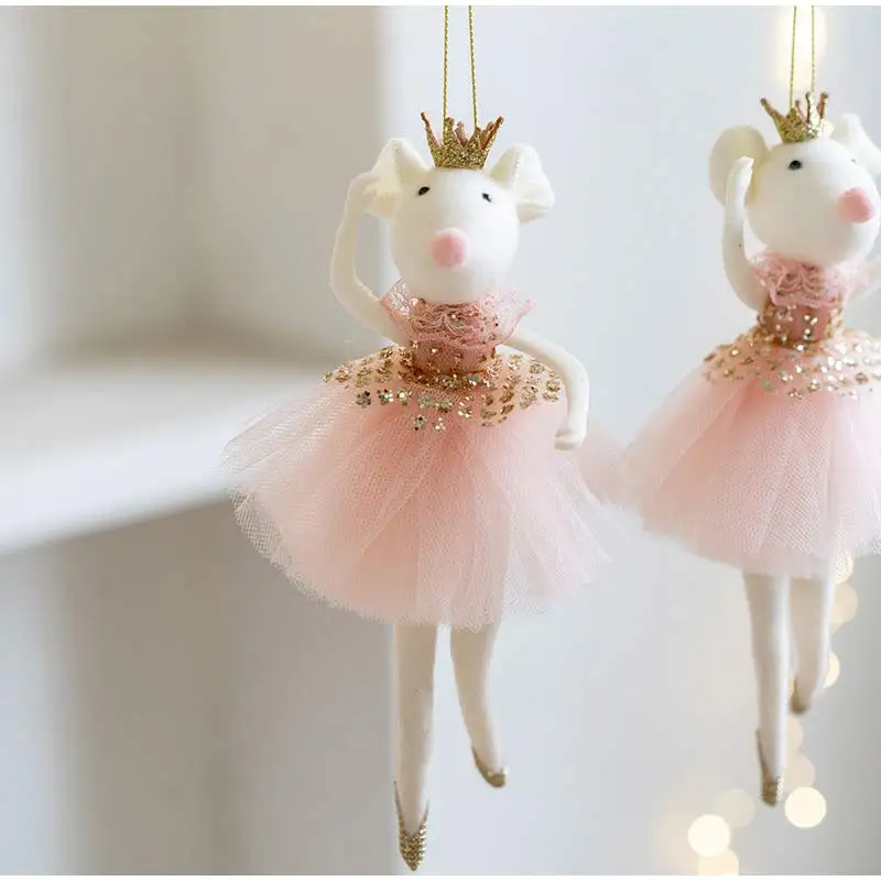 Christmas Mouse Doll Pendant Girl Ballet Angel Christmas Tree Pendant Plush Hanging Xmas Decoration Charms New Year Gifts