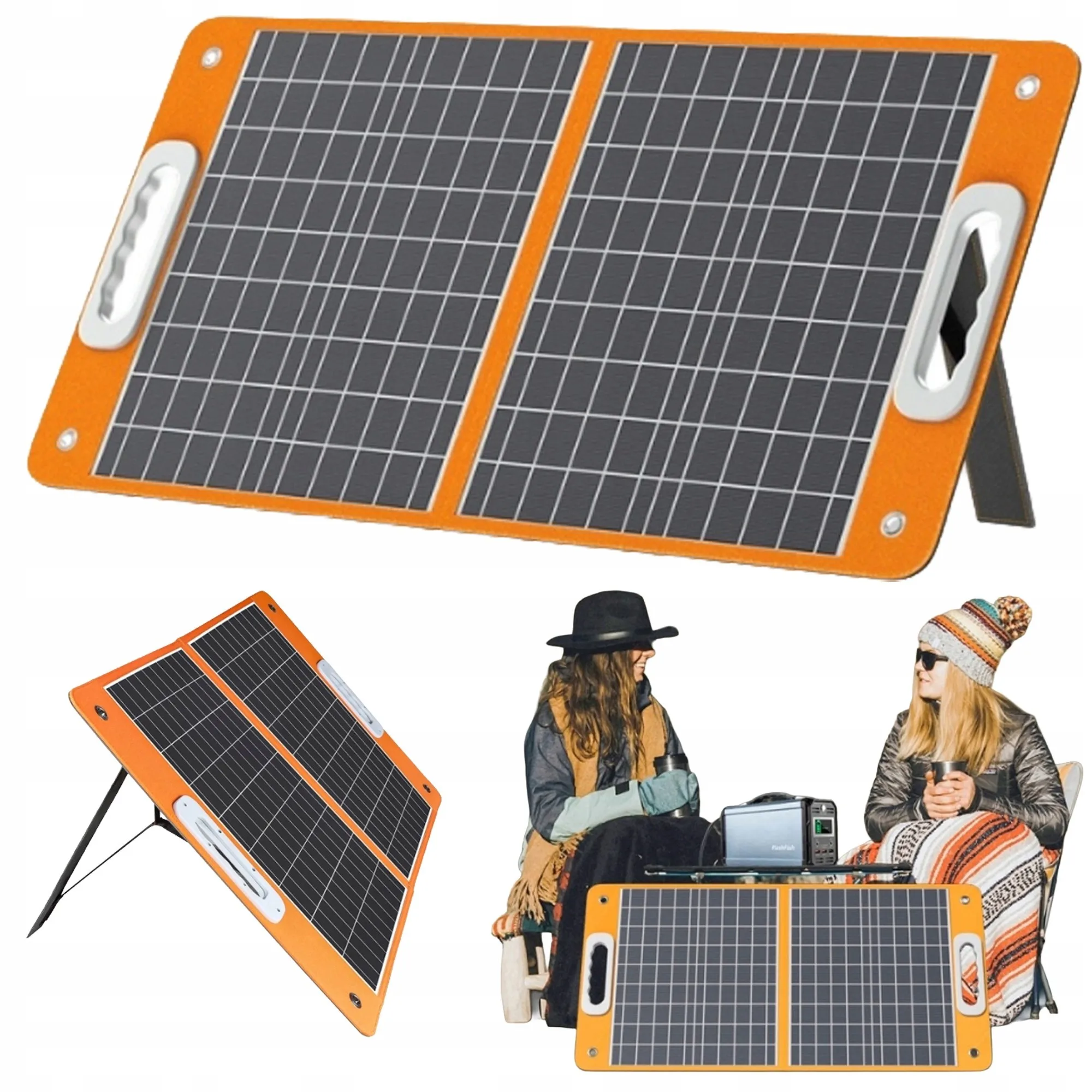 FF FlashFish Tragbares Solarpanel 60W18V Faltbares Panel Vielseitiges Solarladegerät mit DC- und Dual-USB-Ausgang Outdoor-Solargenerator für tragbare Stromstationen, Camping, Wohnmobile, Wandern,