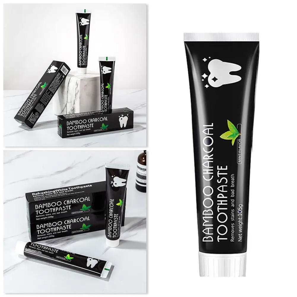 2X Bamboo Charcoal Black dentifricio guscio di cocco carbone attivo nero Bright White Gum Protection dentifricio al carbone di bambù