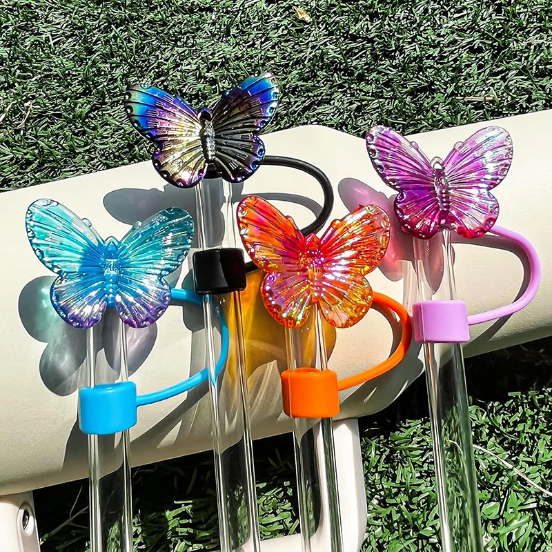 1Pc Laser Butterfly Straw Plug Dust Cap For 30/40OZ Tumbler Reusable 10MM Sippy Cover Water Cup Straw Sleeve Accessories