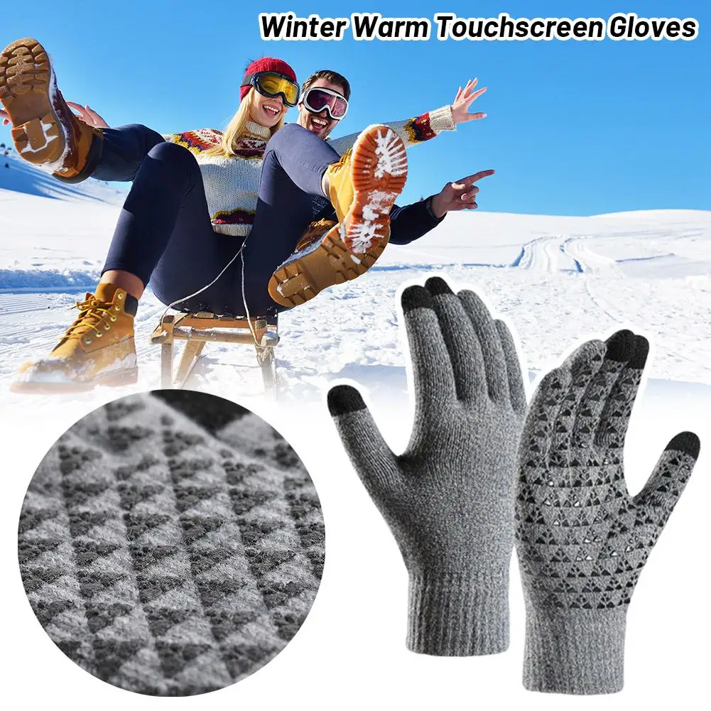 

Winter Warm Touchscreen Gloves For Men Lining Elastic Cuff Glove Riding Cold And Non-slip Knitted Wool Gloves Men Gloves S4M7