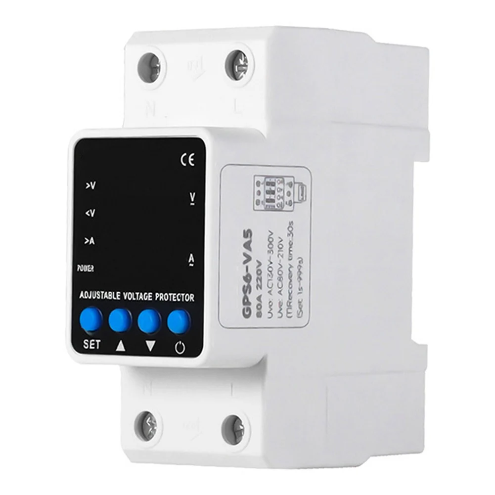 Adjustable Self-Repeating Over/Undervoltage/Overcurrent Protector 2P 63A Digital Voltage Protector For Electrical Environments
