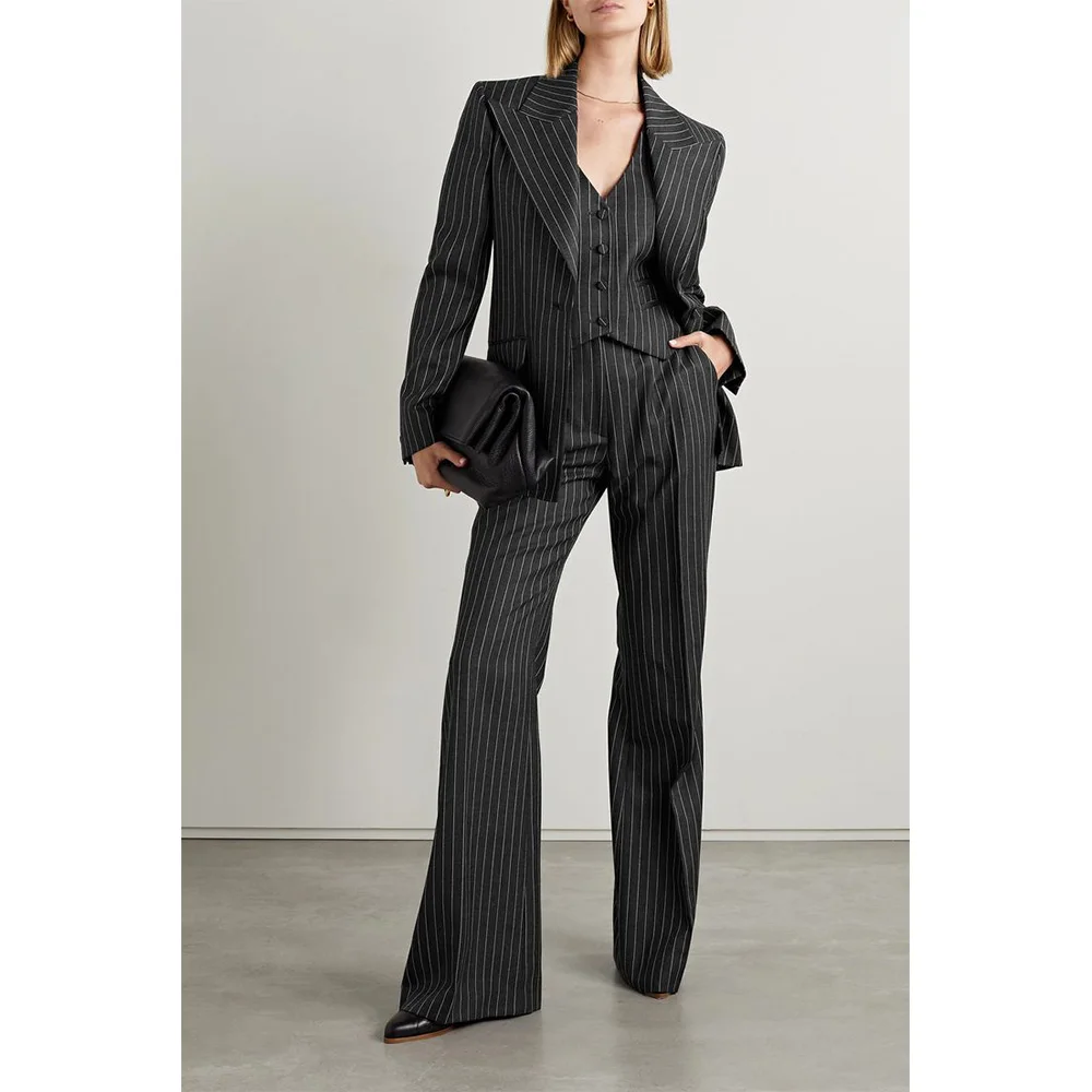 Women\'s Blazers and Pants Set Formal Woman Pants Suit Women\'s Ladies Winter 2023 Striped Fabric Fashionable Combi-pants Vest