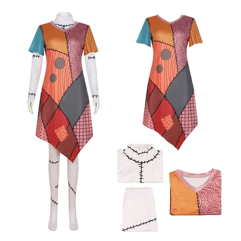 

Halloween Anime Movie Sally Cosplay Dress Party Set Costume Christmas Women Nightmare Sally Cosplay Costume Dress Up Clothes