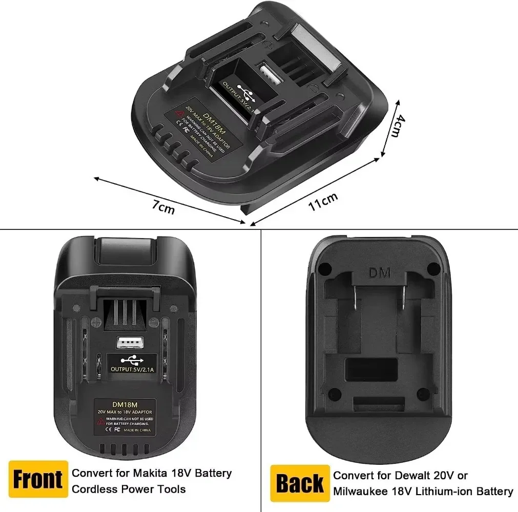Imagem -05 - Adaptador de Bateria com Carregamento Usb Dewalt 20v Milwaukee 18v Bateria Converter para Makita 18v Li-ion Ferramentas Elétricas Dm18m