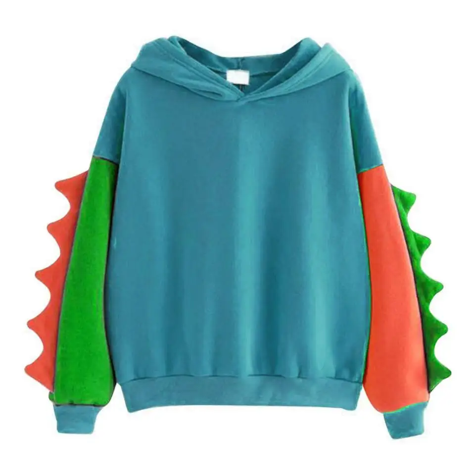 Dinosaur Cartoon Color Matching Hoodie, chapéu de manga comprida, Europa e Estados Unidos, outono e inverno