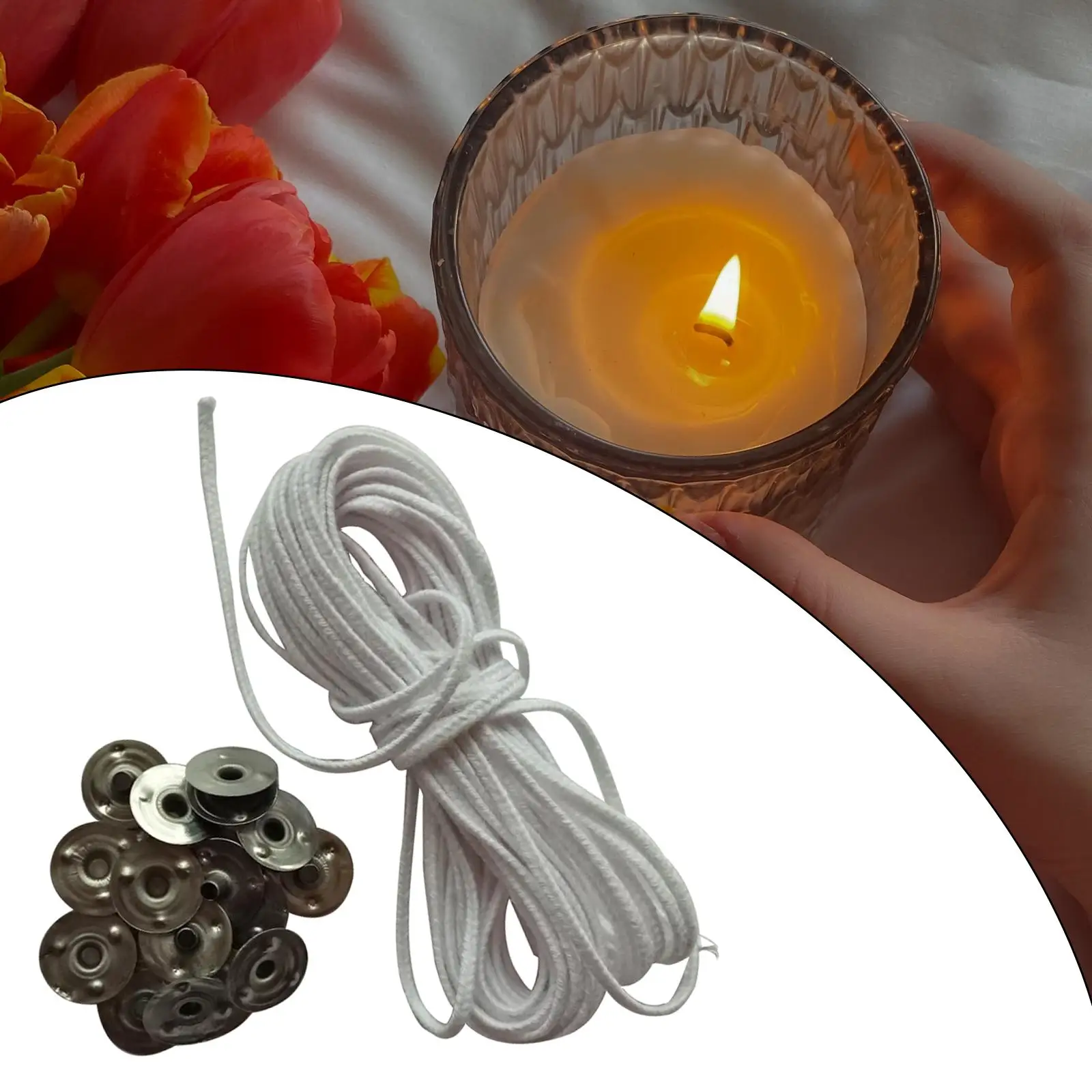 Candle Wicks Core Roll with Metal Holders Easy Cut Cotton Wick Tabs for Making Homemade Candles