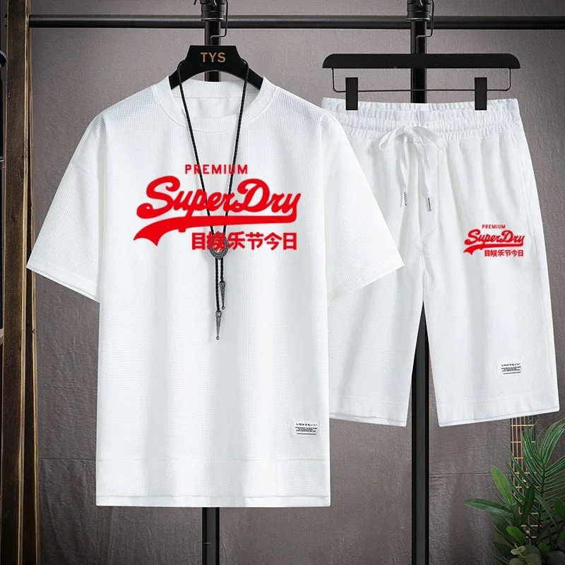 メンズ半袖Tシャツとスポーツショーツ,カジュアルウェア,韓国ファッション,夏,新品,2個,2022