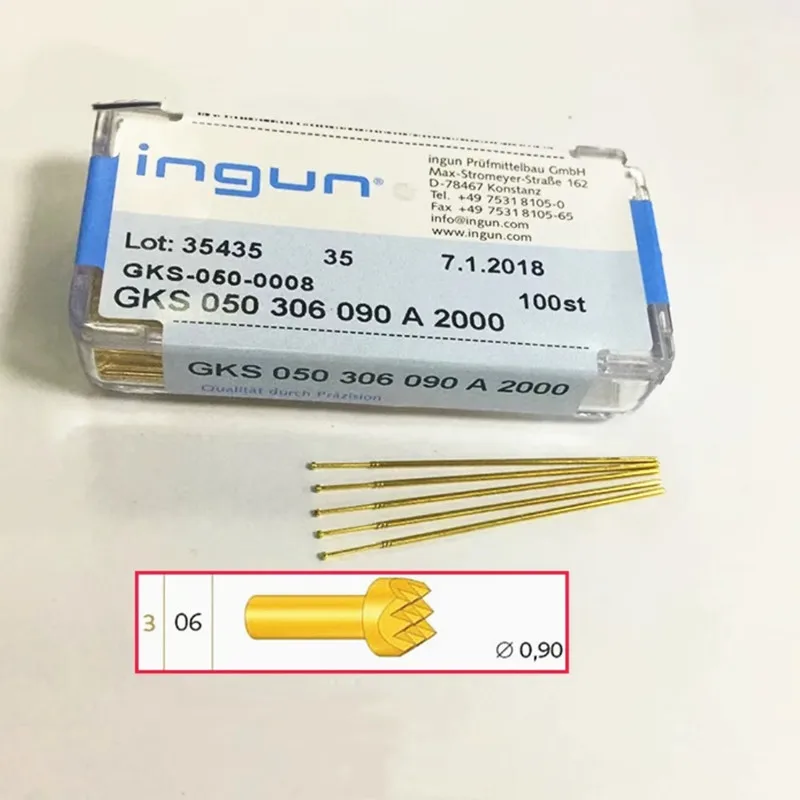 100PCS INGUN Probe GKS050 306 090 A2000 Plum Blossom Head Spring Test Pin Outer Diameter 0.78mm Length 43mm for Testing