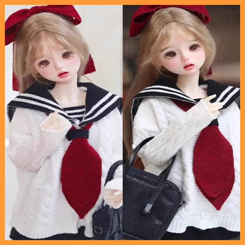 

Масштаб 1/3 1/4, дизайн с цветными блоками, милый темно-синий свитер в академическом стиле, большой шарф, черная плиссированная юбка, набор красных заколок для волос