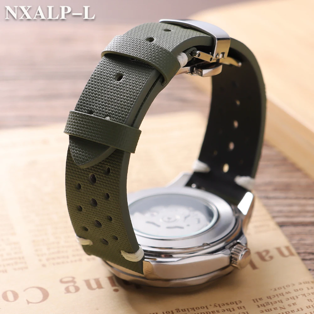 Sailcloth حزام تنفس الجلود حزام (استيك) ساعة 18 مللي متر 20 مللي متر 22 مللي متر ل أوميغا ل سايكو الأشرطة فراشة مشبك سوار الإفراج السريع
