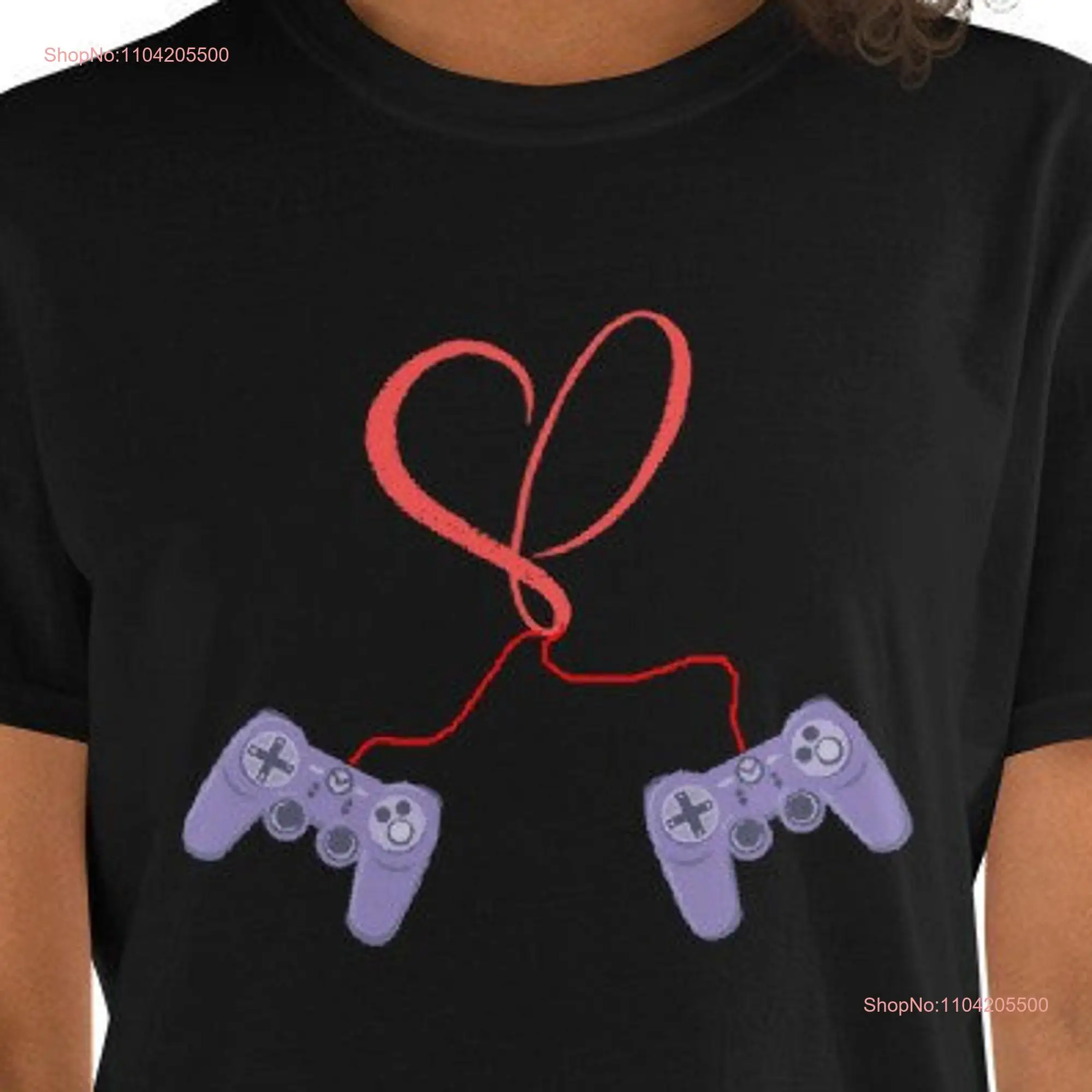 Valentines T Shirt for Video Gamers Cute Controllers Chord Heart Gamer  Day  long or short sleeves