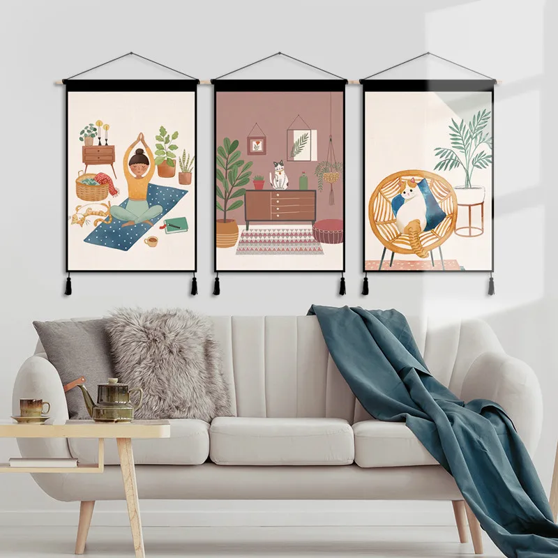 

Cat Tapestry Wall Hanging Ins Style Floral Yoga Decor for Bedroom Yoga Studio Background Room Decoration
