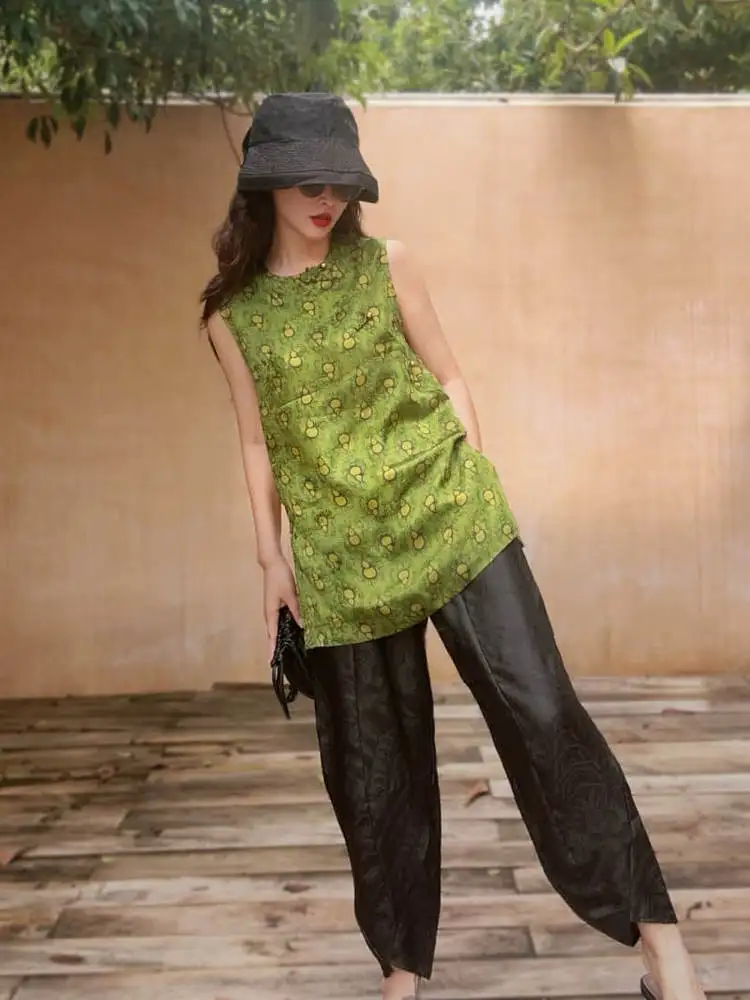 

Retro Embroidered Silk Casual Harlan Pants Women's High Waist Slimming Versatile Long Pants Comfortable Fit Summer Collection