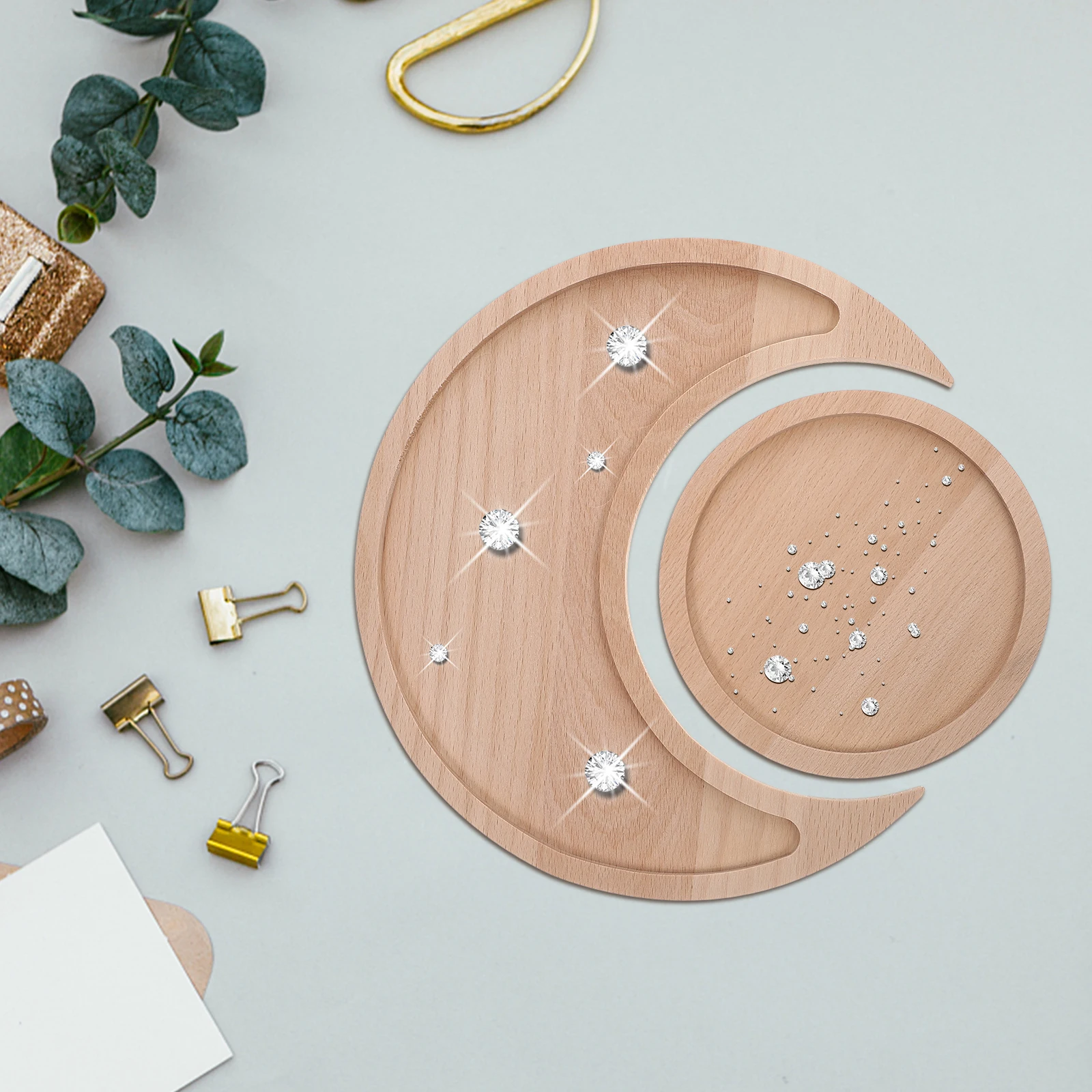 

2pcs Exquisite Wooden Storage Trays Jewelry Crystal Organizers Home Decor Display Plates For Rings Stones
