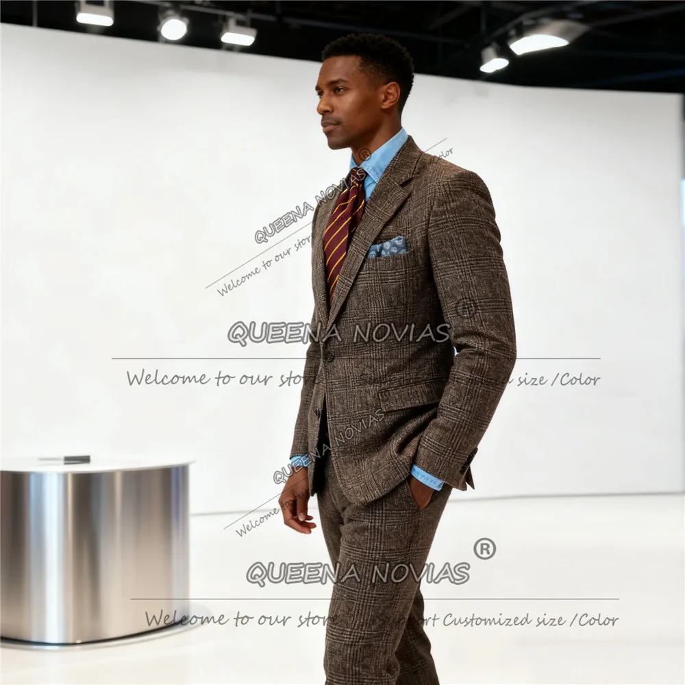 

Классические клетчатые деловые костюмы в клетку, мужские однобортные пиджаки, брюки, индивидуальные смокинги для жениха в британском стиле, костюм Homme