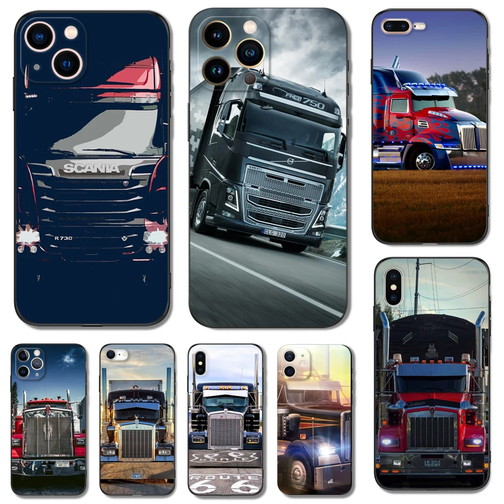Black tpu case for iphone 14 13 12 11 mini pro MAX 5 5s se 2020 6 6s 7 8 plus x 10 XR XS cover lorry truck head