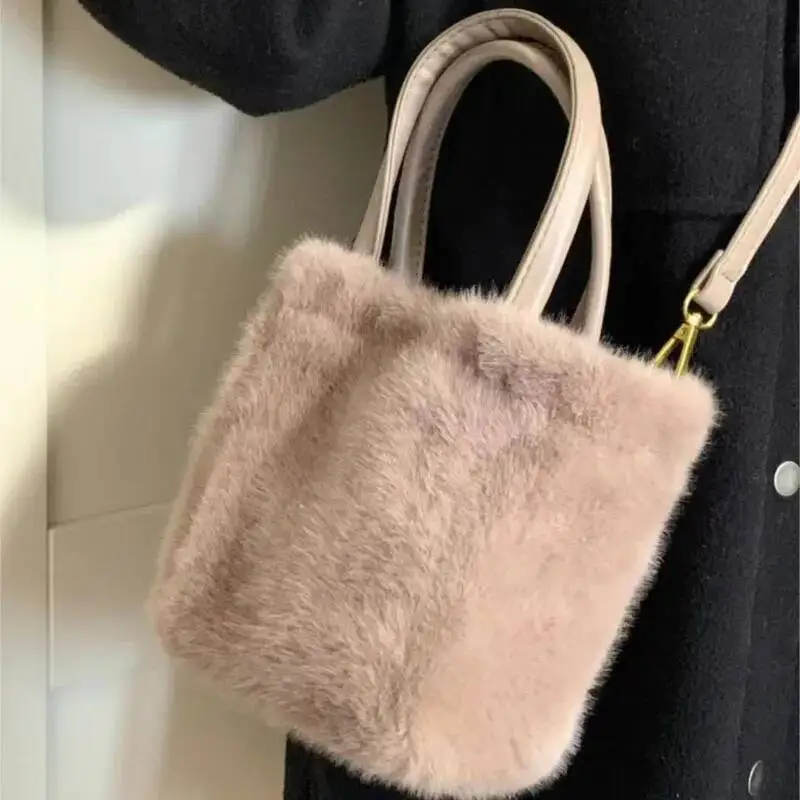 Korean Style Plush Bucket Handbag Women Marleid Large Capacity Soft Shoulder Ladies Fashion Sle Khaki High End Crossbody Bag