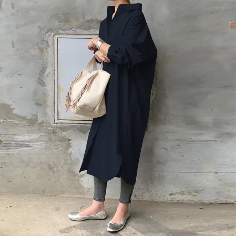 2025 Autumn OL Temperament Korean Version Collage Cotton Long-sleeved Shirt Straight Women's Trench Coat #6