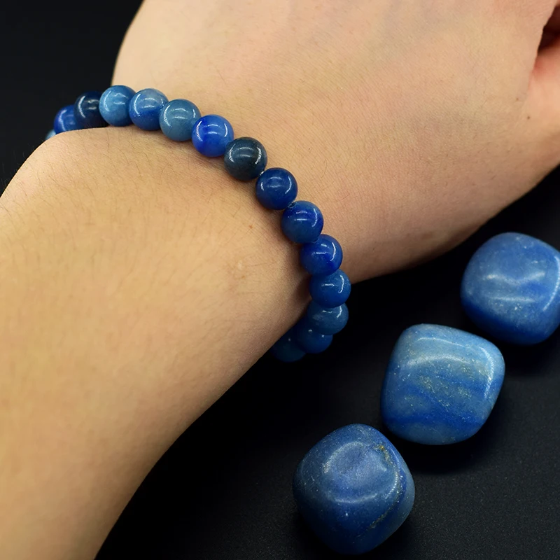 Natural Aquamarins Quartzs Beads Stone Bracelet Women Men Sky Blue Stone Round Beaded Bracelet Elastic Rope Energy Jewelry Gift