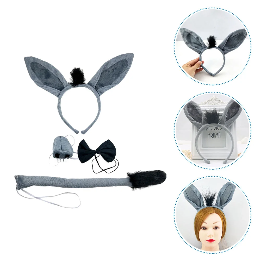 

Donkey Headband Costume Kit Bowtie Decorative Tail Cosplay Nose Accessories Animal