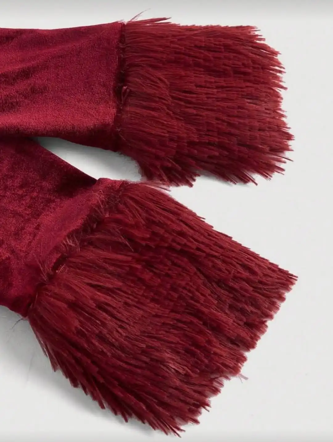 Ofherown Burgundy Velvet Mini Cocktail Dresses Elegant Off-Shoulder Fuzzy Trim Long Sleeve Party Gown with Sash Christmas Dress