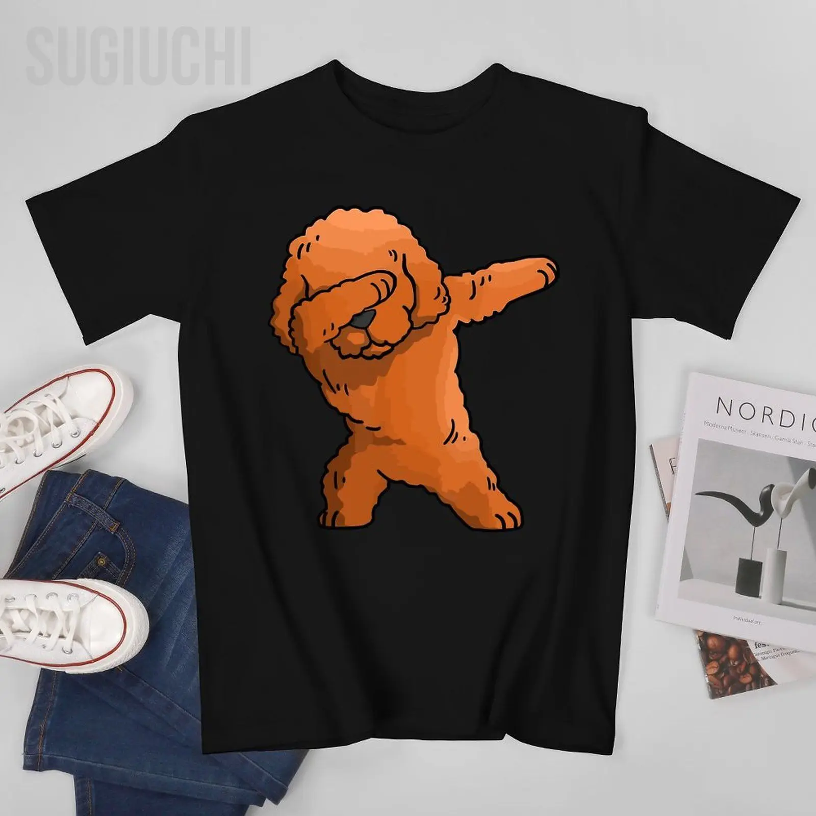 Unisex Men Dabbing Toy Poodle Dab Dance Funny Dog Gift Tshirt Tees T Shirts Women Boys 100% Cotton T-Shirt