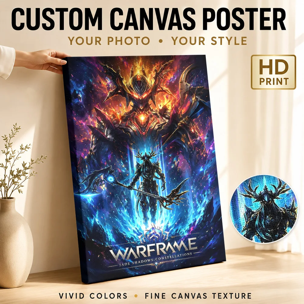 Warframe Jade Shadows Constellations Framed Canvas Print Poster Personalized Photo Modern Aesthetic Wall Art for Bedroom Decor