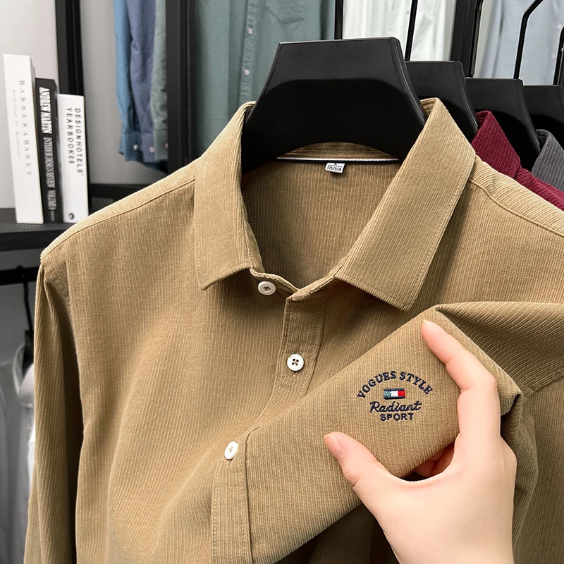 

Мужская удлиненная куртка из вельвета, повседневная, с вышивкой, из чистого хлопка, модная, городская, осенняя, свободного кроя, не требующая глажки