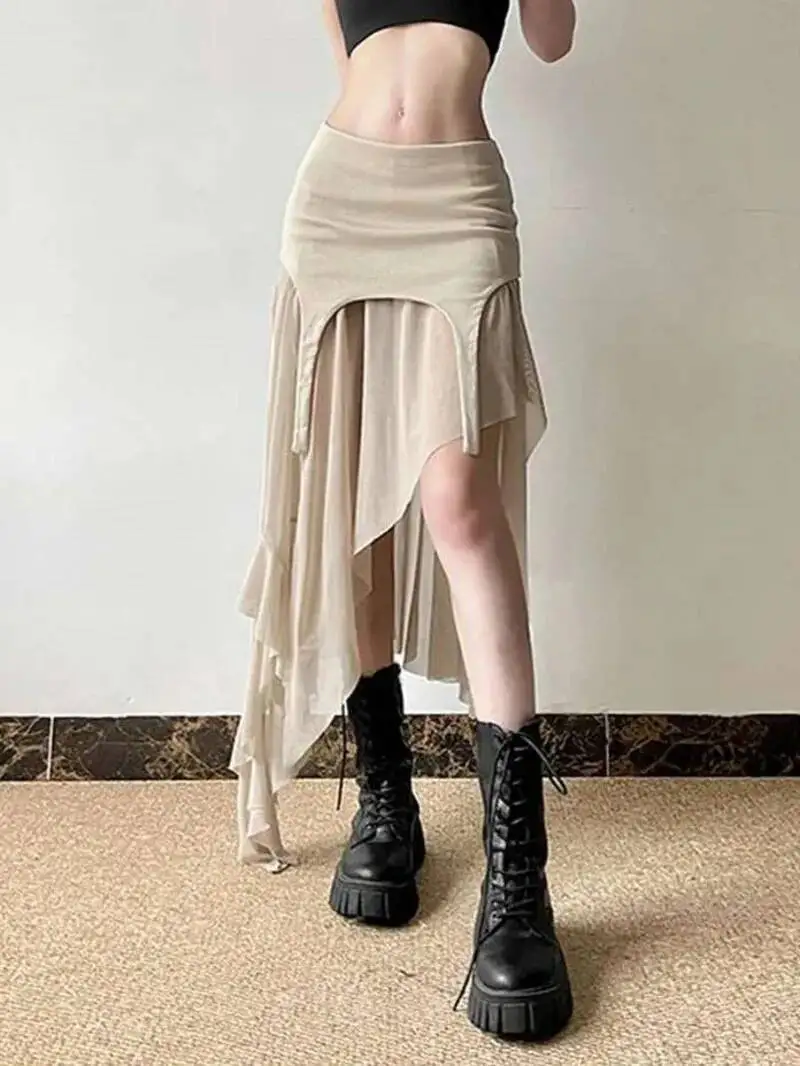 

Сексуальные асимметричные юбки Y2K для женщин, винтажные американские юбки с высокой талией, облегающие, с разрезом, длинные, повседневные, в стиле стритвир, ретро, летние юбки XGM8