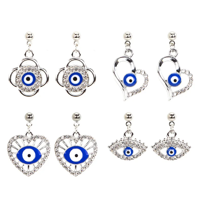 Blue Eye Earrings, European and American New Earrings with Diamond Embedding, Versatile Love Alloy Earrings