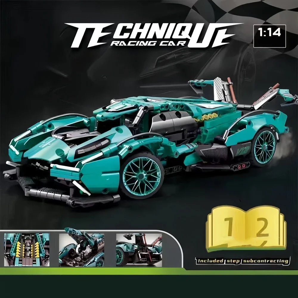 

Technical V12 Sports Car Building Blocks Super Racing Building Blocks Brick Model Overspeed Car Toy gift Back To School Gifts