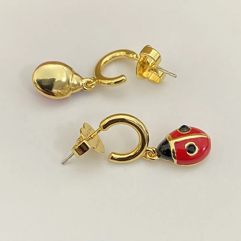 Red enamel ladybug dangle hoop earrings for women insect earrings cute funny creative jewelry new in 2026