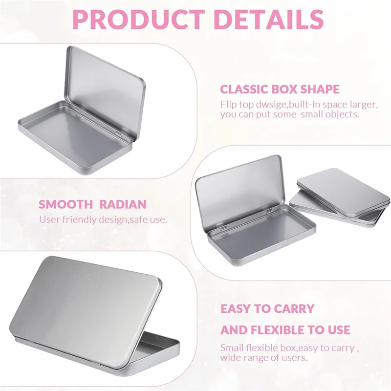 

ABUU-Rectangular Metal Tin Box With Lid Metal Hinged Lid Tin Metal Empty Tin Box Container Silver Storage Tin Box