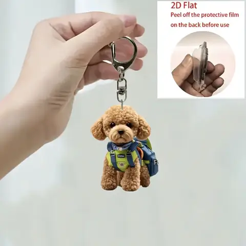 1pc 2D Acrylic Keychain Cute Pet Dog Cat Backpack Charm Flat Animal Pendant Bag Decoration Holiday Gift Accessories