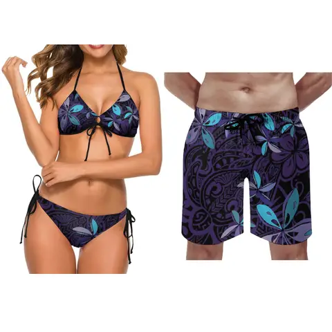 Maillot de bain pour Couple Samoan, à la mode, polynésien, pour femmes, Bikini de fête, pantalon de plage personnalisé, Bikini pour Couple