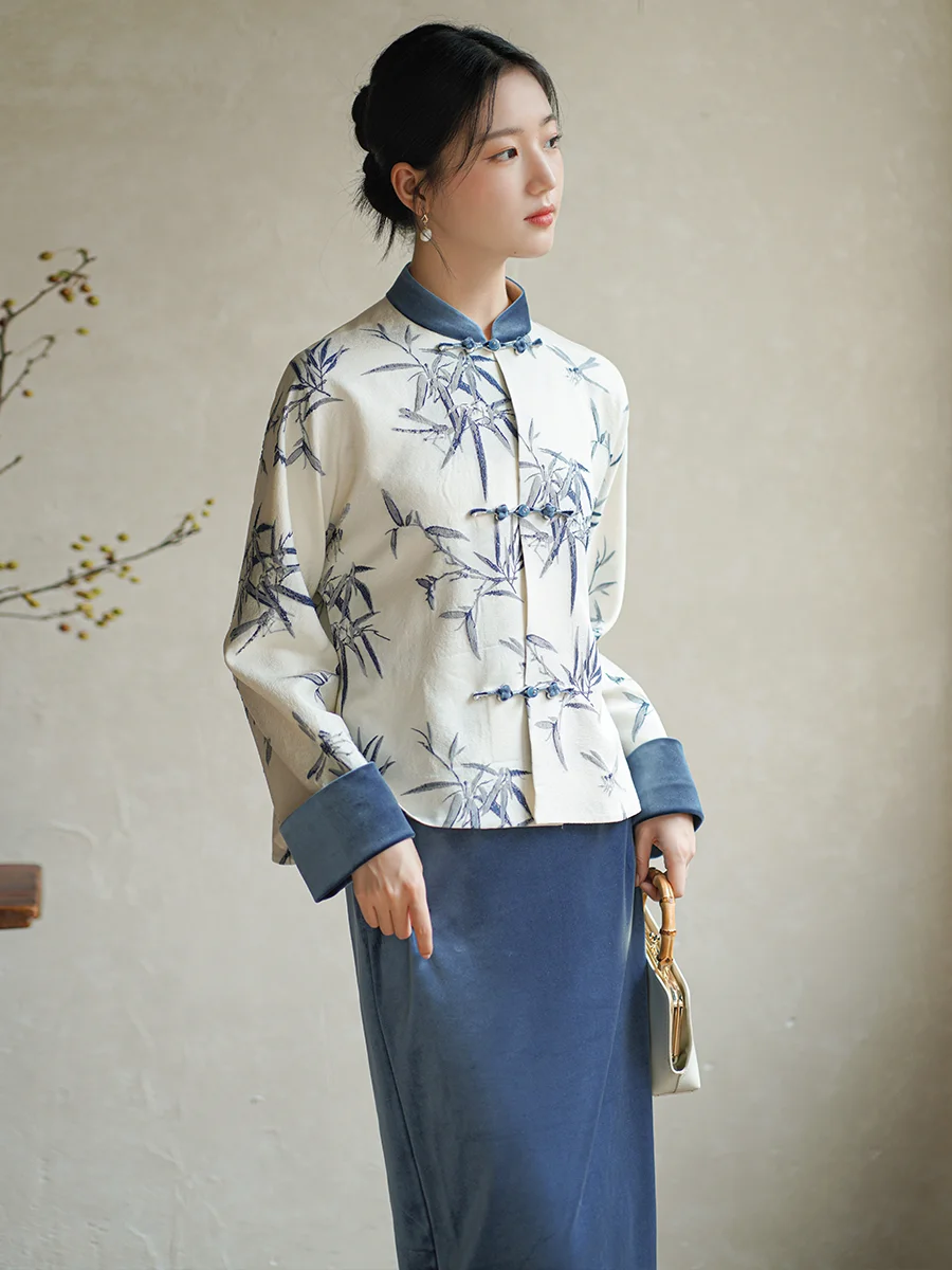 

Новый китайский женский шерстяной комплект с цветочным узором: осенне-зимняя модная традиционная верхняя одежда Ханьфу